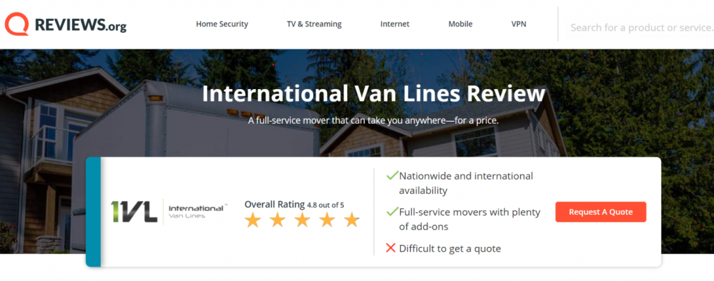 reviews.org ranks international van lines 4.8 out of 5 stars